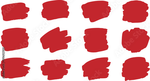 A collection of vibrant red brush strokes on a clean white background