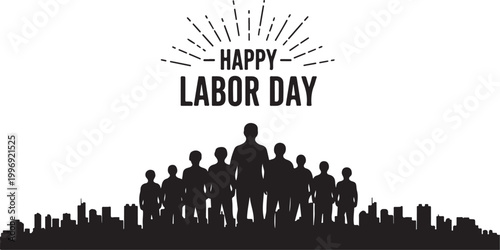 Labor Day, Happy Labor Day, Silhouette, City Skyline, Black Silhouettes, Vector Illustration isolated on Transparent Background