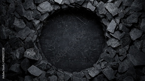 A dark, rough, and uneven surface with a circular opening in the center.
