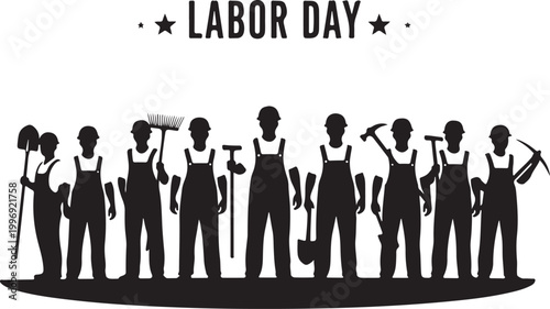 Labor Day, worker silhouettes, construction icons, industrial vector graphics isolated on Transparent Background