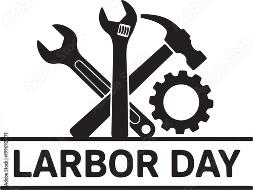 Labor Day, tools icon, work tools, gear symbol, black vector graphics isolated on Transparent Background