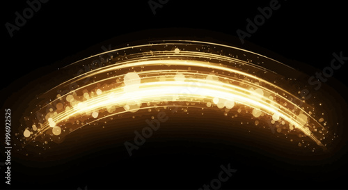 Golden Light Streaks with Sparkles on a Dark Background - Abstract Glowing Particles and Swirls