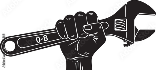 adjustable wrench, hand tool, grip, 0-8 inches, mechanical icon isolated on Transparent Background