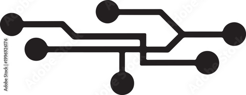 Circuit board path vector showing electronic connections, PCB traces, and digital technology flow