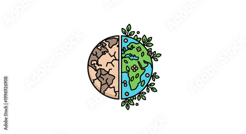 Earth divided into nature and pollution.