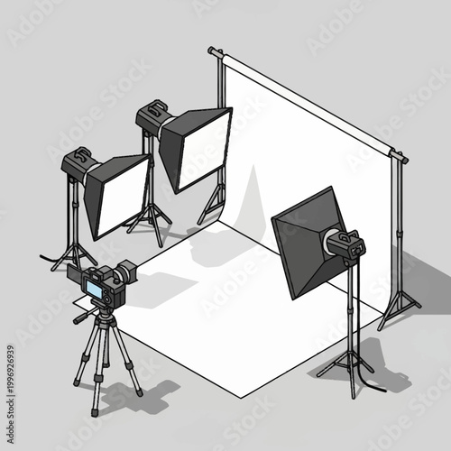 Studio photography setup with camera and lights.