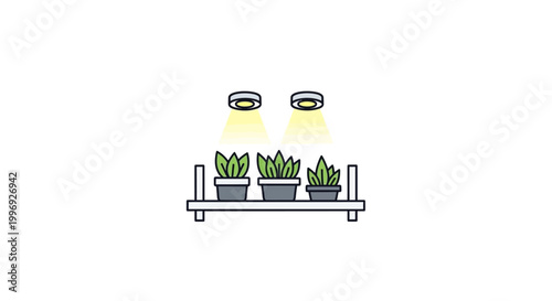 Indoor plants on a shelf with grow lights.
