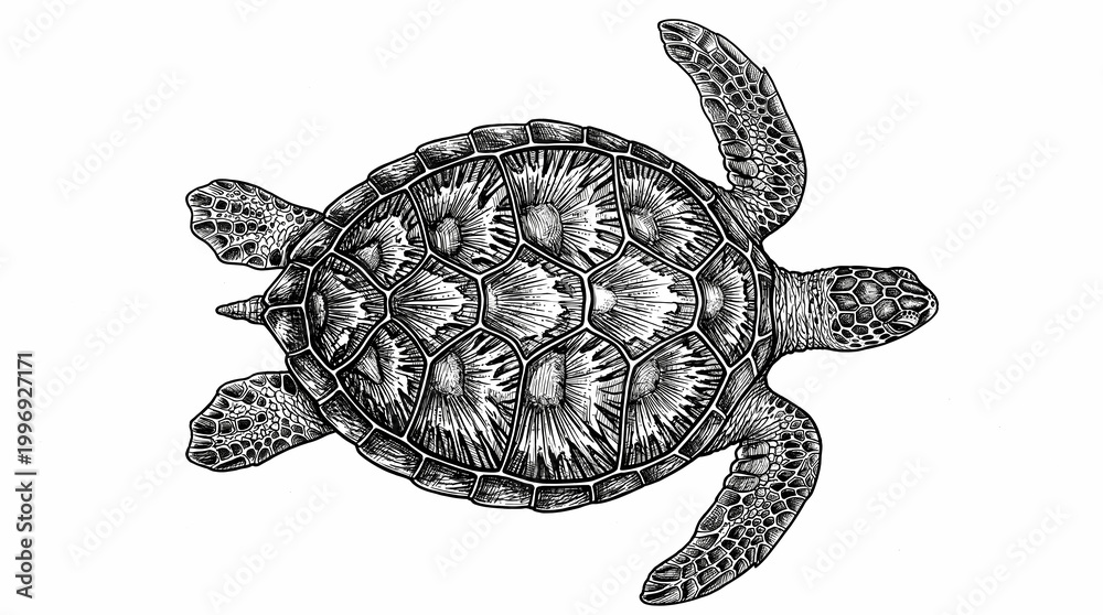 Fototapeta premium Vintage Engraving Style Sea Turtle Illustration