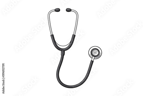 Classic medical stethoscope vector illustration isolated on white background, essential diagnostic tool for doctors and nurses to monitor heart and lung sounds during patient health checkups.