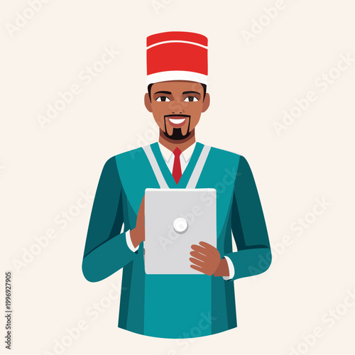 Bellhop holding a tablet