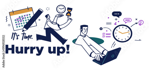 Time management and deadline urgency with calendar and clock deadline calendar business productivity schedule planning efficiency illustration hourglass organization management