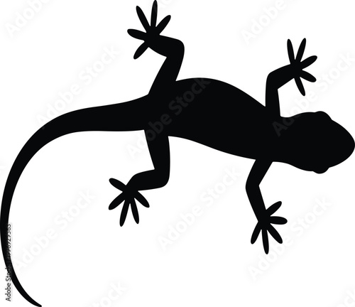 Black silhouette of a lizard with long tail and spread feet vector illustration EPS PNG file