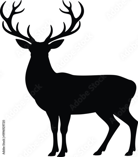 Black silhouette of a stag with large antlers deer vector illustration EPS PNG file