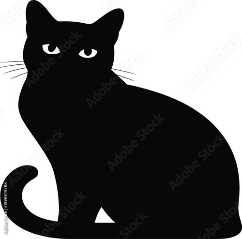Black silhouette of a cat sitting calmly with eyes visible vector illustration EPS PNG file