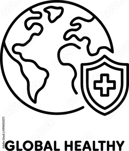 Globe with shield and cross symbol, global health concept vector illustration EPS PNG file