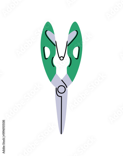 Fishing or repairing pliers. Work hand tool with green handle. Scissors for fixing or angling. Fisherman or carpenter tackles, accessory. Flat isolated vector illustration on white background