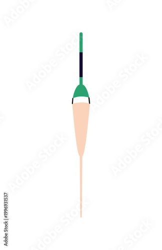 Fishing bobber icon. Colourful float for angling rod. Modern fishery gear, accessory for catching fish in pond, lake. Fisherman tackle. Flat isolated vector illustration on white background