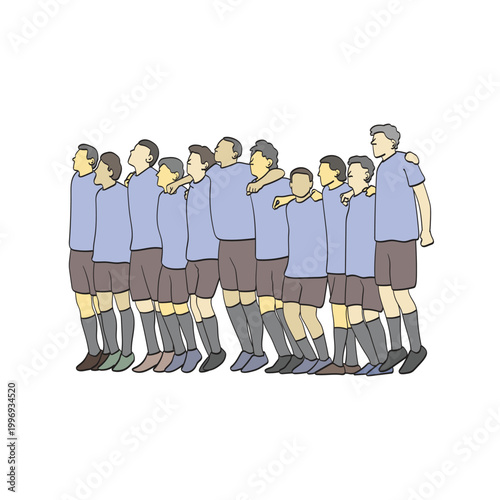 sportmen huddle on friend's shoulder together in back view illustration vector isolated on white background