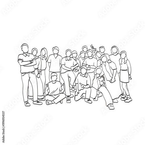 seventeen people standing together illustration vector isolated on white background