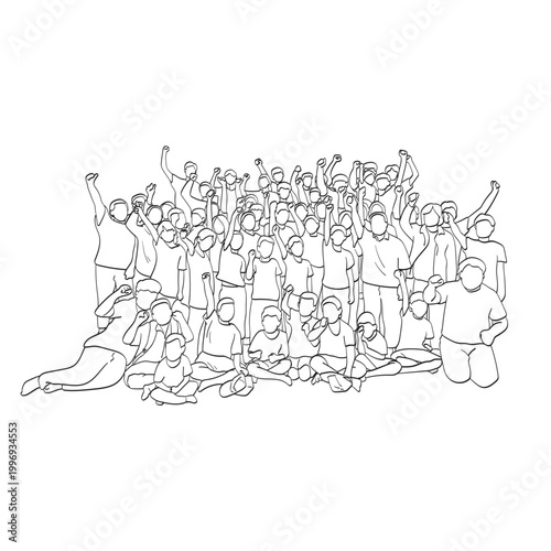 group of people raising their hands together illustration vector isolated on white background