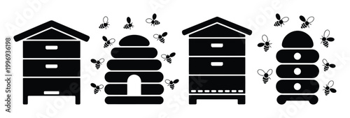 Beehive and Bees Vector Illustration