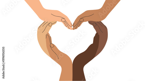 Diverse hands coming together to form a heart shape, symbol of unity and teamwork