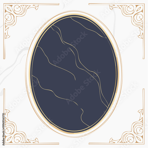 Elegant Oval Frame with Marble Texture and Ornate Corners