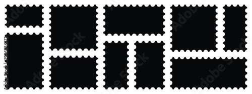 blank postage stamp frames of various rectangular and square sizes.