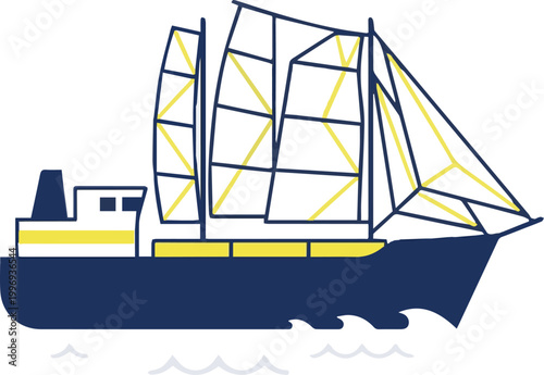 Hybrid wind powered propulsion cargo ship for sustainable maritime logistics and green freight transport