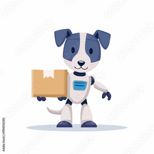Cartoon robot dog holding a delivery box