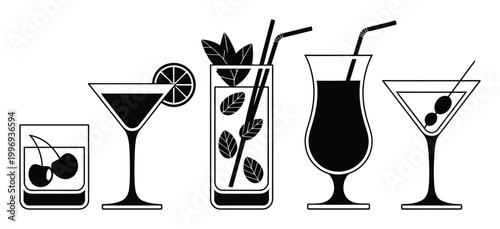 Black Cocktail Drinks Vector Illustration