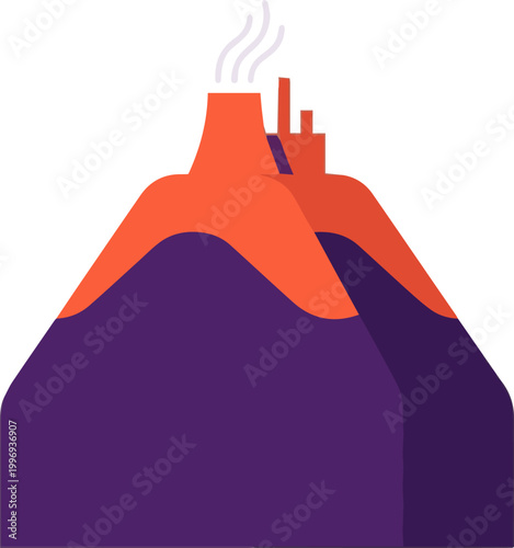 Geothermal power plant mountain volcano integrated concept industrial sustainable energy vector illustration