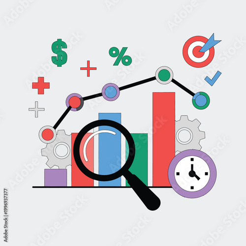 Business Finance Vector Illustration with Magnifying Glass