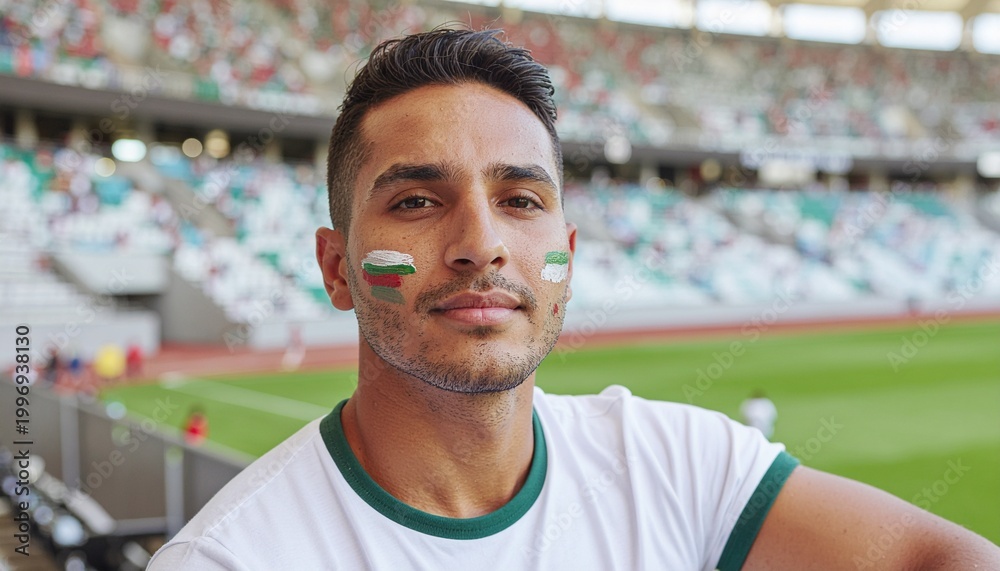 Fototapeta premium Mexico Soccer Fan Portrait with Face Paint in Stadium
