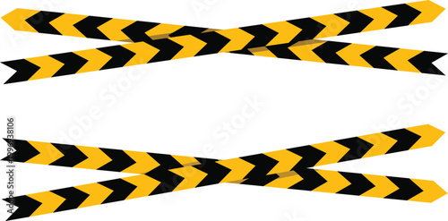 Set of four straight yellow and black construction warning tape ribbons vector illustration for safety boundaries industrial site alerts and danger zone markers.