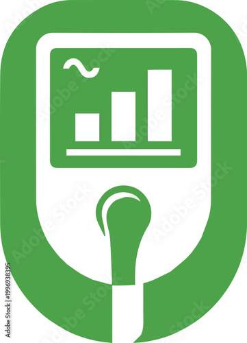 Diabetes glucose monitoring meter icon with blood sugar bar chart for medical healthcare management