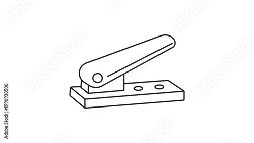 Minimalist Hole Puncher Tool Line Vector Icon on White Background, Professional Office Stationery Equipment for Paper Organization and Filing, Editable Stroke Vector Illustration for Design