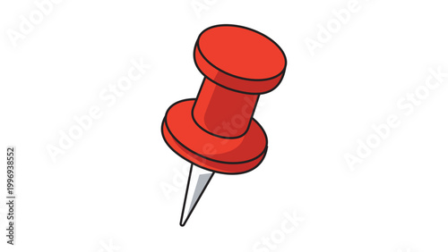 Red Push Pin Vector Icon Illustration with Editable Stroke. Modern flat design of a small round plastic thumbtack on white background, perfect for office, school, maps, notes, and organization.