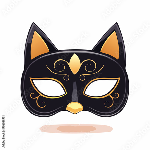 Black Cat Masquerade Mask with Gold Ornaments