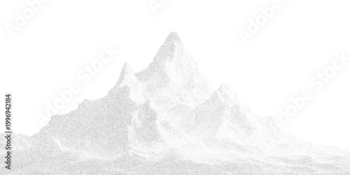 Minimal halftone stipple mountain landscape, monochrome stipple texture with soft grain shading, atmospheric dotted terrain with faded analog aesthetic. Vector illustration