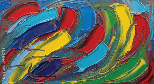 Colorful paint brush strokes. Vibrant abstract oil painting with thick brushstrokes and colorful texture.