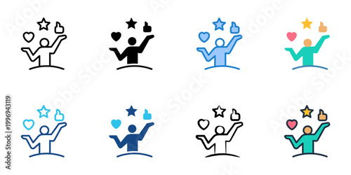 Influencer marketing icons set multiple style collection. Editable stroke 
