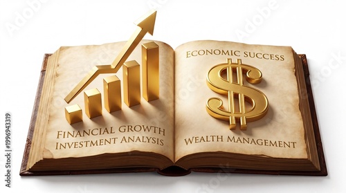 Open book with golden finance chart and dollar sign
