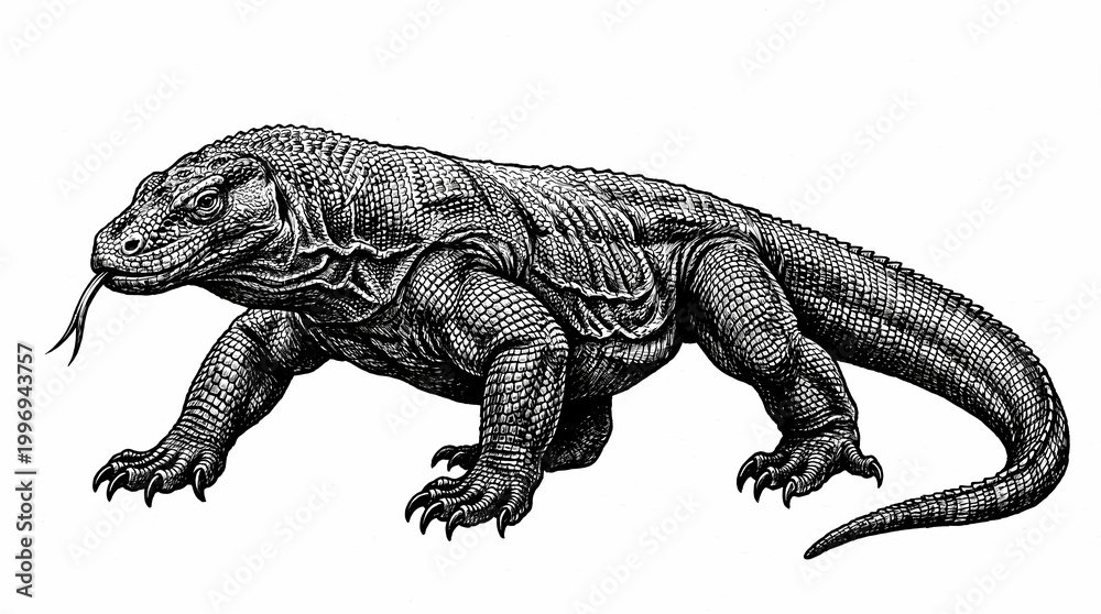 Fototapeta premium 3D Komodo dragon walking in realistic detail isolated on white background