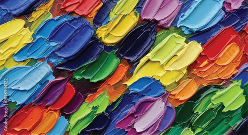 Colorful paint brush strokes. Vibrant abstract oil painting with thick brushstrokes and colorful texture.