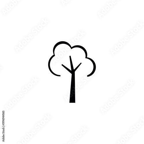 Manually drawn vector illustration of a deciduous tree icon. Handcrafted linear symbol representing nature environment forestry and ecology concept. Minimalist wooden plant on white.