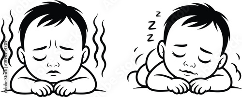 Baby sleeping comparison chart illustrates the difference between an uncomfortable restless infant and a peaceful well-rested child.