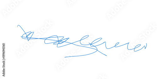 Blue handwritten scribble signature line on white background in minimalist abstract style for logo design, branding identity, and web header template