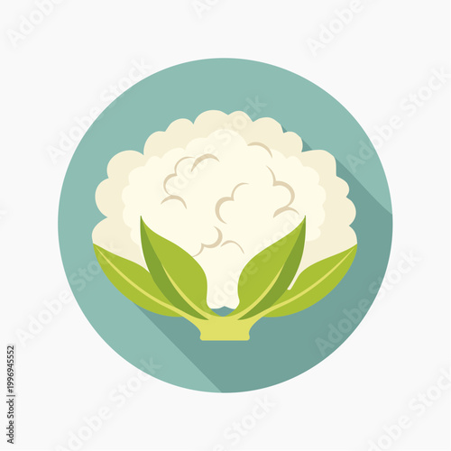 Flat design icon of a cauliflower with long shadow