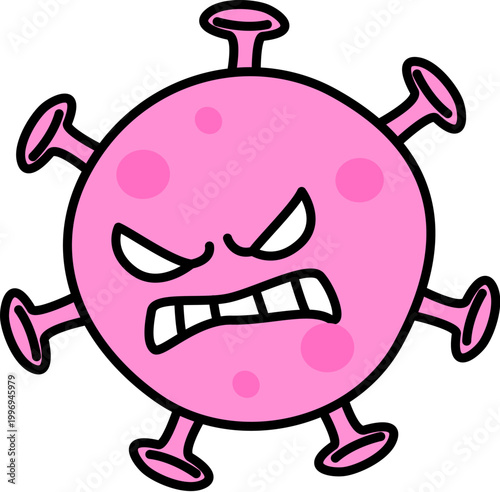 Pink cartoon virus  with angry face